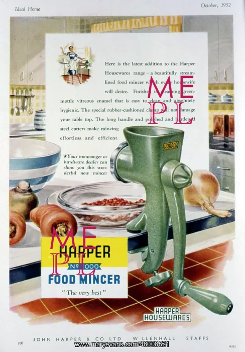 : Advertisement for the Harper food mincer : Advertisement for the Harper food mincer