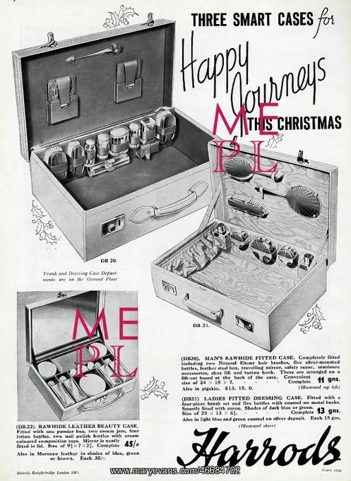 : Advert for Harrods compact dressing case 1938 : Advert for Harrods compact dressing case 1938