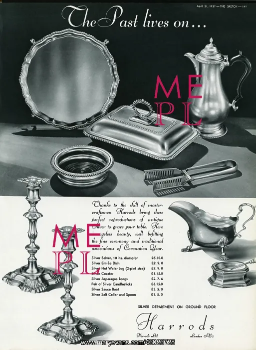 : Advert for Harrods silverware 1937 : Advert for Harrods silverware 1937
