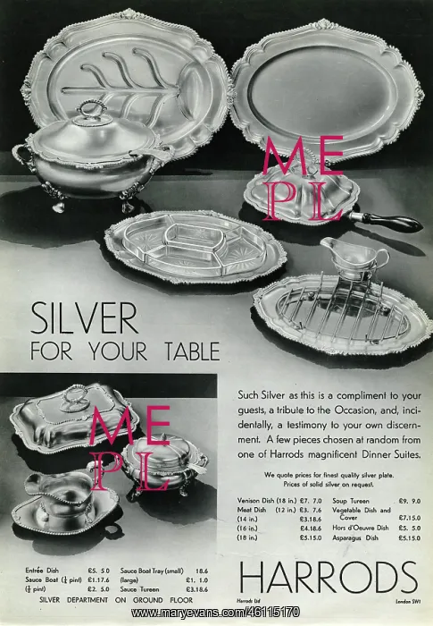 : Advert for Harrods silverware 1937 : Advert for Harrods silverware 1937