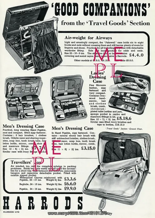 : Advert for Harrods travel & dressing cases 1939 : Advert for Harrods travel & dressing cases 1939