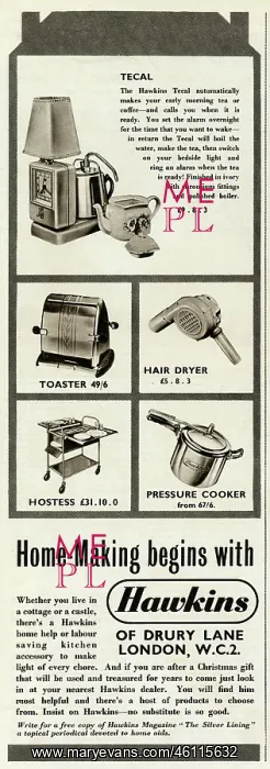 : Advert for Hawkins kitchen accessories 1952 : Advert for Hawkins kitchen accessories 1952