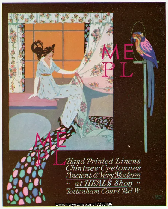 : Advert for Heal's hand-printed linens 1914 : Advert for Heal's hand-printed linens 1914