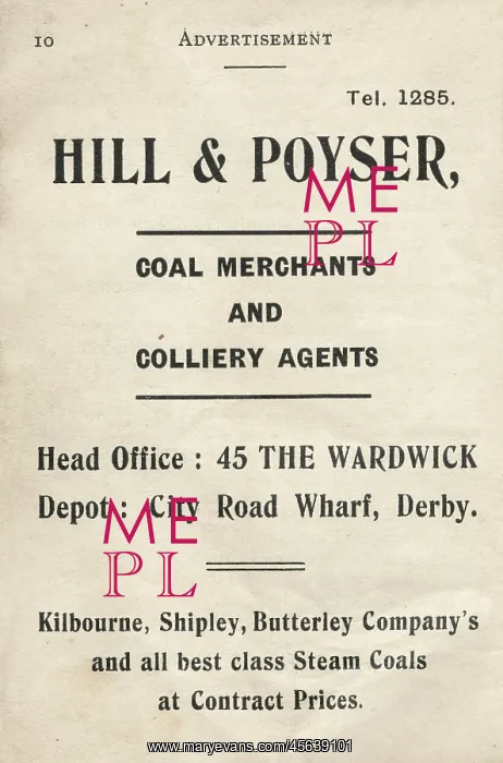 : Advertisement for Hill & Poyser, coal merchants, Derby : Advertisement for Hill & Poyser, coal merchants, Derby