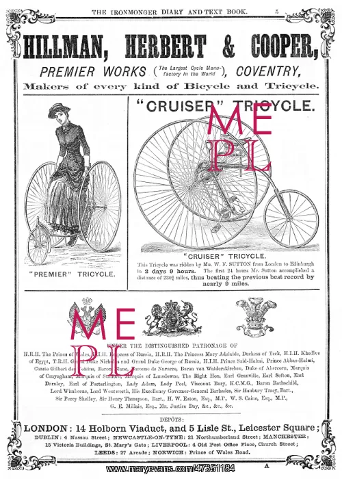 : Advert for Hillman, Herbert - Cooper tricycles 1884 : Advert for Hillman, Herbert - Cooper tricycles 1884