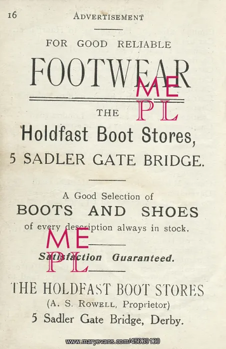  : Advertisement for Holdfast Boot Stores, Derby