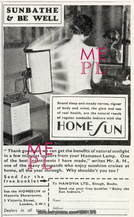 : Advert for the Homesun Lamp 1936 : Advert for the Homesun Lamp 1936