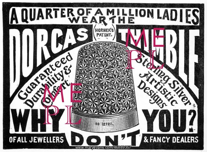 : Advertisement for Horner's patent Dorcas thimble, 1899 : Advertisement for Horner's patent Dorcas thimble, 1899