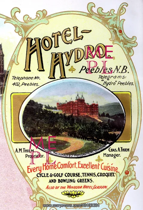 : Advert, Hotel Hydro, Peebles, Scotland : Advert, Hotel Hydro, Peebles, Scotland
