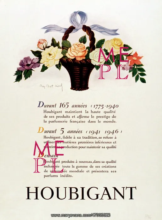 : Advertisement for Houbigant perfumes : Advertisement for Houbigant perfumes