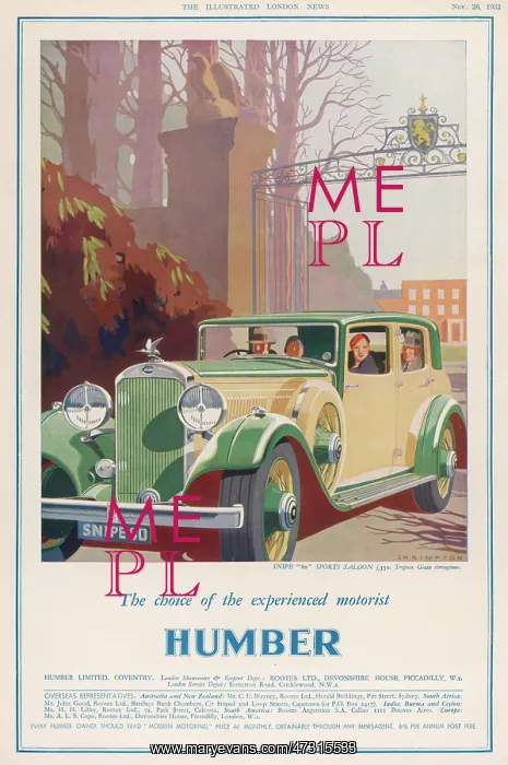 : Advert Humber - motorcar 1932 : Advert Humber - motorcar 1932