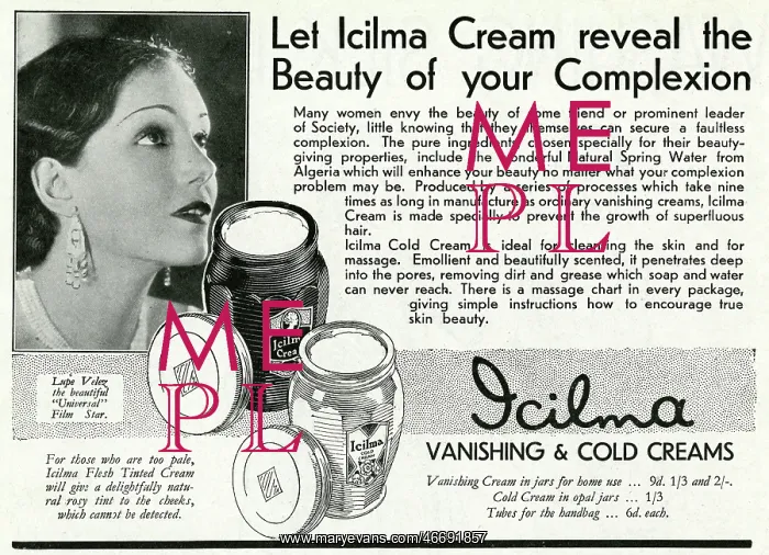 : Advert for Icilma cream 1931 : Advert for Icilma cream 1931