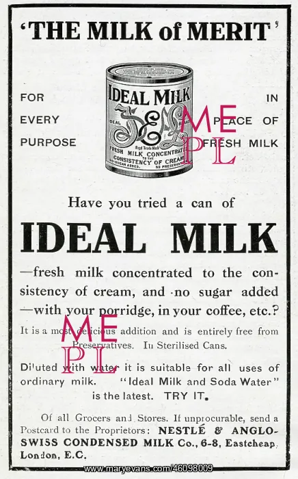 : Advert for Ideal Milk 1914 : Advert for Ideal Milk 1914