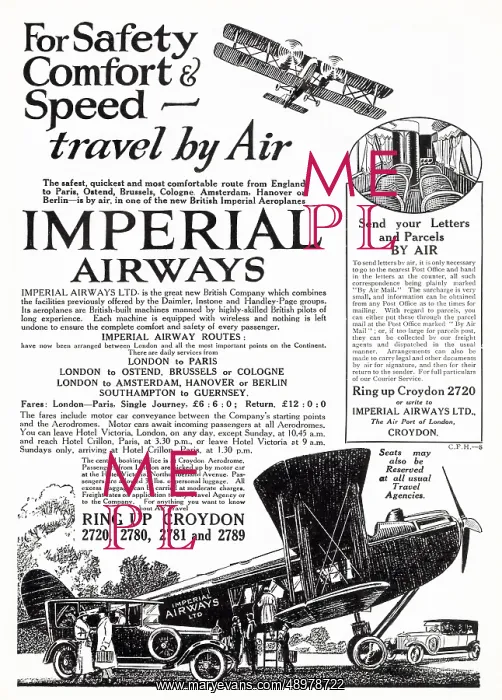: Advert for Imperial Airways 1924 : Advert for Imperial Airways 1924