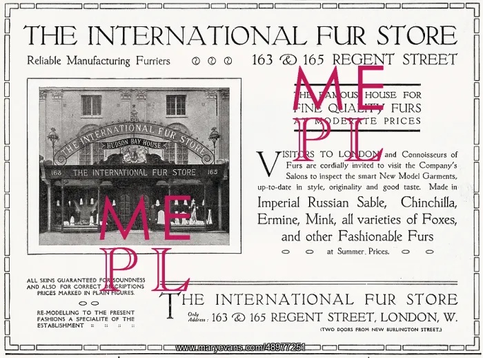 : Advert for the International Fur Store 1911 : Advert for the International Fur Store 1911
