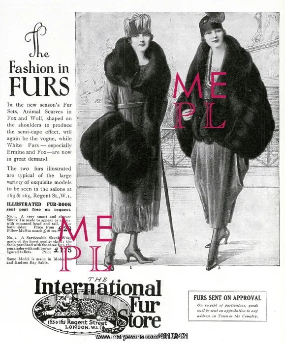 : Advert for International Fur Store 1919 : Advert for International Fur Store 1919