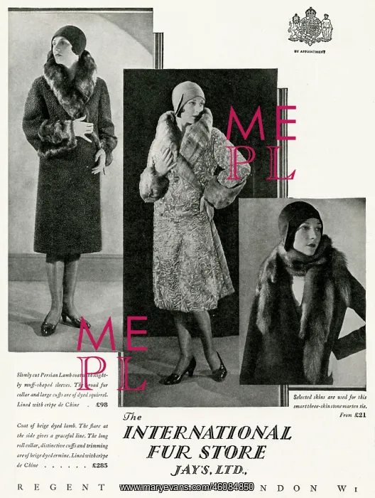 : Advert for International Fur Store 1929 : Advert for International Fur Store 1929