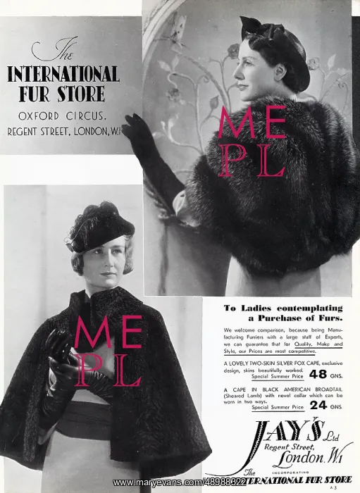 : Advert for International Fur Store 1936 : Advert for International Fur Store 1936