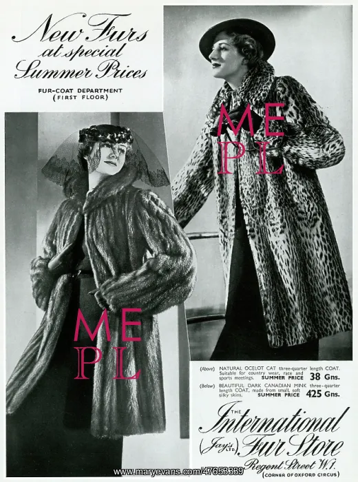 : Advert for International Fur Store 1937 : Advert for International Fur Store 1937