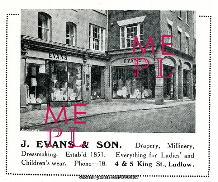 : Advert for J Evans & Son, Clothes Shop, Ludlow : Advert for J Evans & Son, Clothes Shop, Ludlow