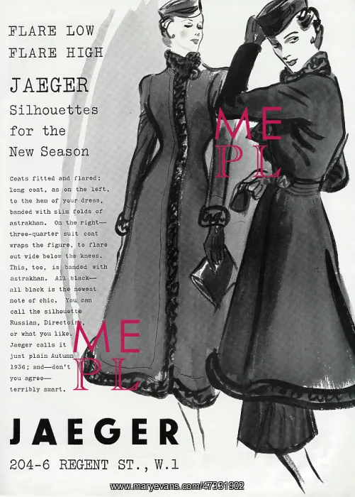 : Advert for Jaeger long winter coats 1936 : Advert for Jaeger long winter coats 1936