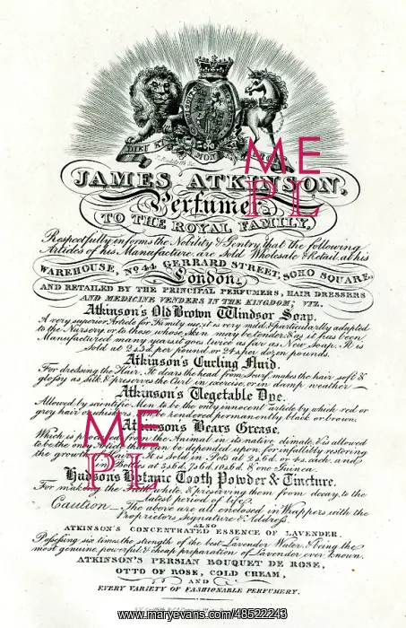 : Advert, James Atkinson, Perfumer, London : Advert, James Atkinson, Perfumer, London
