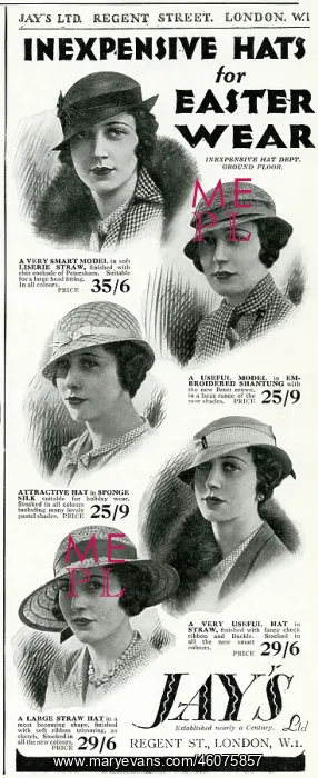 : Advert for Jay's hats for Easter 1933 : Advert for Jay's hats for Easter 1933