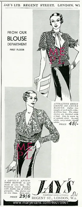 : Advert for Jay's women's blouses 1933 : Advert for Jay's women's blouses 1933
