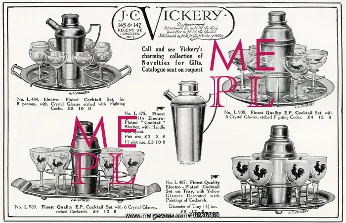 : Advert for J.C. Vickery - Cocktail Sets 1927 : Advert for J.C. Vickery - Cocktail Sets 1927