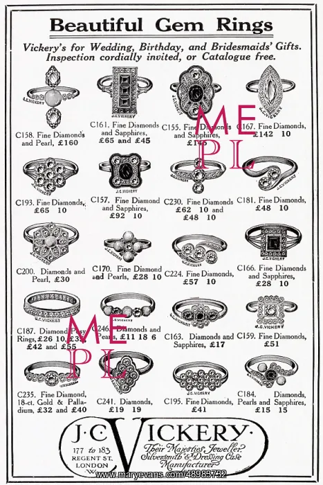 : Advert for J.C. Vickery - diamond rings 1920 : Advert for J.C. Vickery - diamond rings 1920