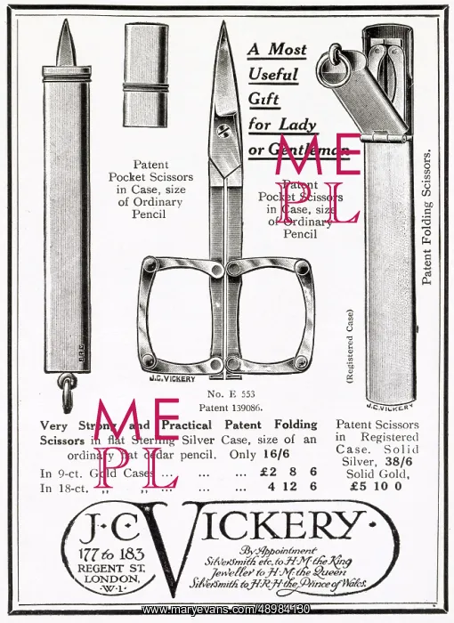 : Advert for J.C. Vickery - Portable Scissors 1922 : Advert for J.C. Vickery - Portable Scissors 1922