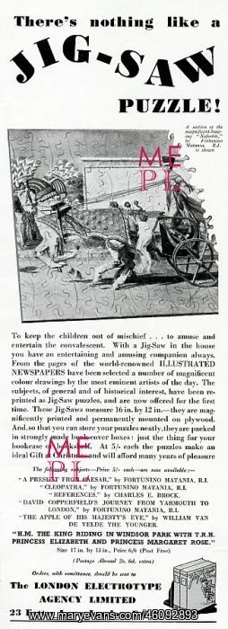: Advert for Jigsaw puzzles, 1939 : Advert for Jigsaw puzzles, 1939