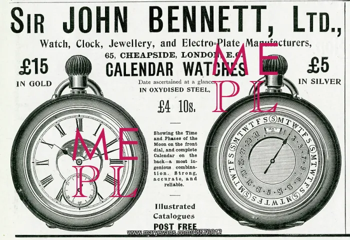 : Advert for John Bennett calendar watches 1902 : Advert for John Bennett calendar watches 1902