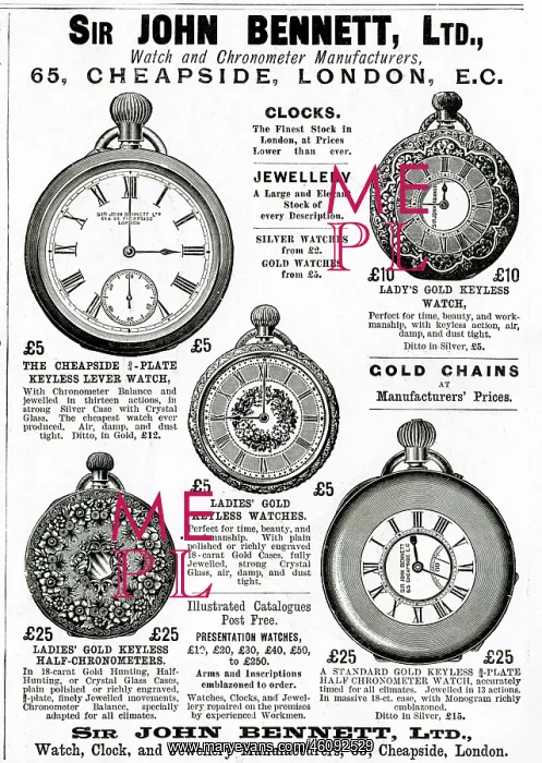: Advert for John Bennett pocket watches 1892 : Advert for John Bennett pocket watches 1892