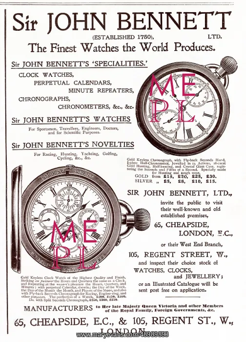 : Advert for John Bennett pocket watches 1912 : Advert for John Bennett pocket watches 1912