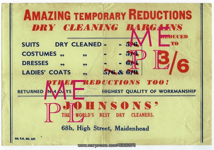: Advertisement for Johnsons dry cleaners, Maidenhead : Advertisement for Johnsons dry cleaners, Maidenhead