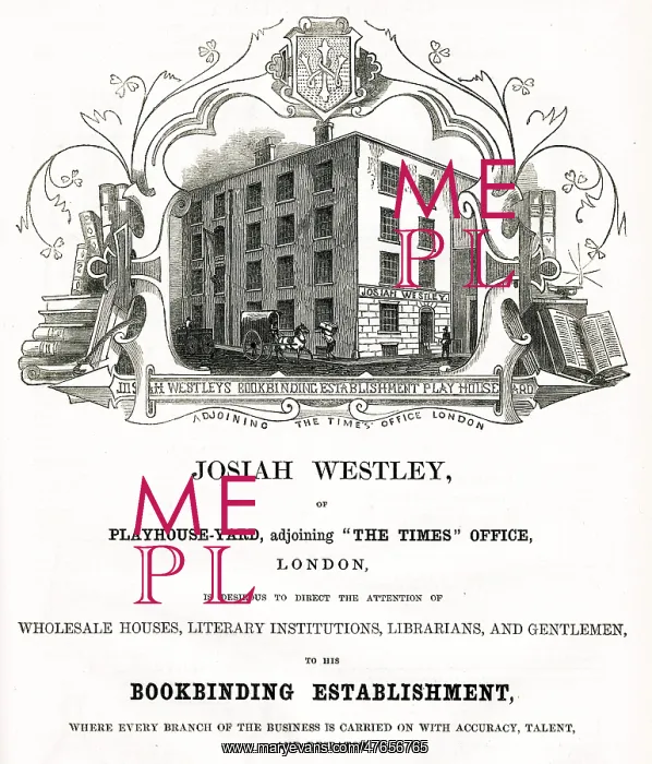 : Advert for Josiah Westley, bookbinders 1851 : Advert for Josiah Westley, bookbinders 1851