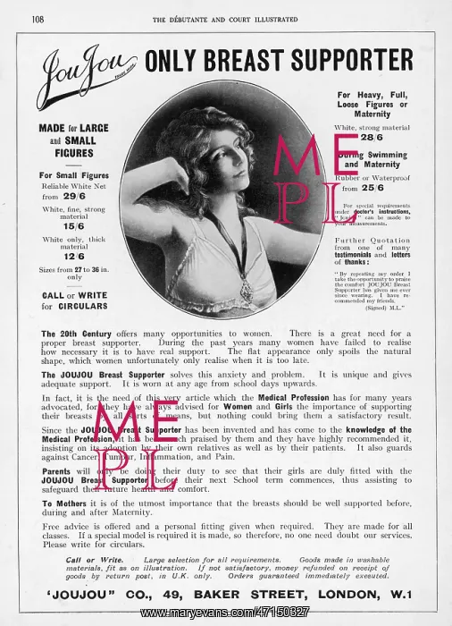 : Advertisement for the Jou Jou breast supporter : Advertisement for the Jou Jou breast supporter