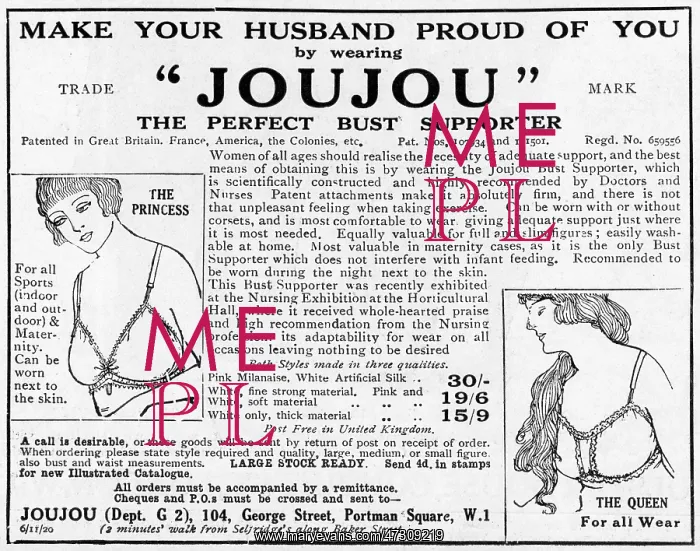 : Advert for Joujou bust supporter 1920 : Advert for Joujou bust supporter 1920