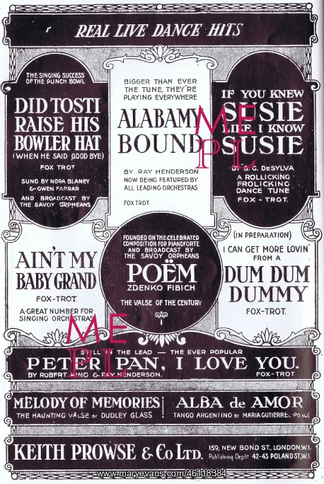  : Advert for Keith Prowse music dance hits, 1925