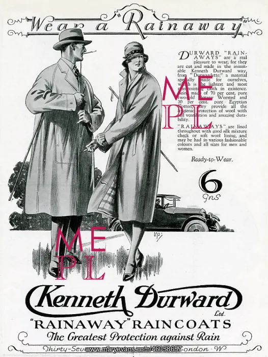 : Advert for Kenneth Durward raincoats 1928 : Advert for Kenneth Durward raincoats 1928
