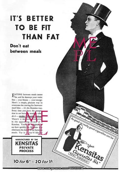 : Advert for Kensitas Cigarettes, 1929 : Advert for Kensitas Cigarettes, 1929