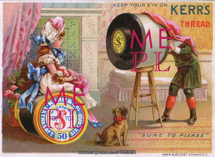 : Advertisement for Kerr's thread, Newark, New Jersey, USA : Advertisement for Kerr's thread, Newark, New Jersey, USA
