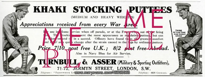 : Advert for khaki stocking puttees : Advert for khaki stocking puttees