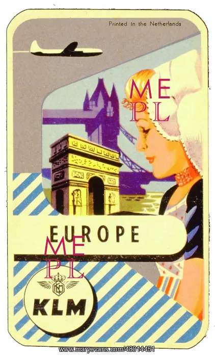 : Advertisement for KLM flights to European cities : Advertisement for KLM flights to European cities