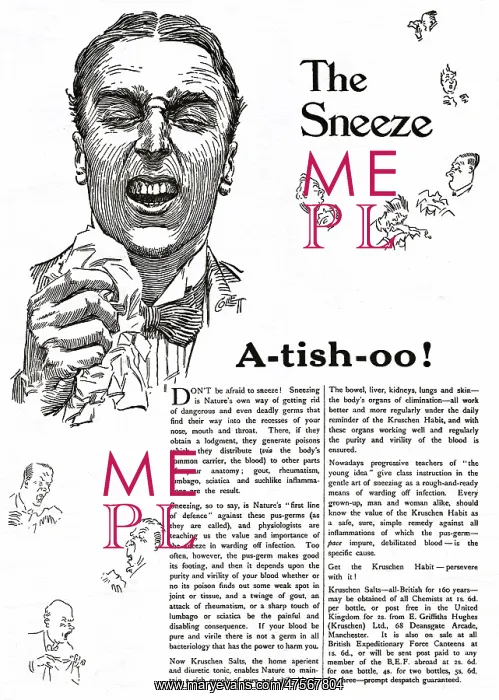 : Advert for kruschen saits - a-tish-oo! 1918 : Advert for kruschen saits - a-tish-oo! 1918