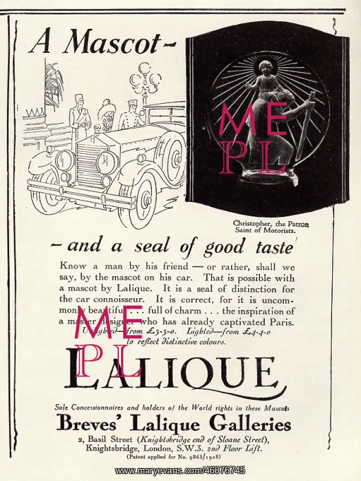 : Advertisment for a Lalique mascot : Advertisment for a Lalique mascot
