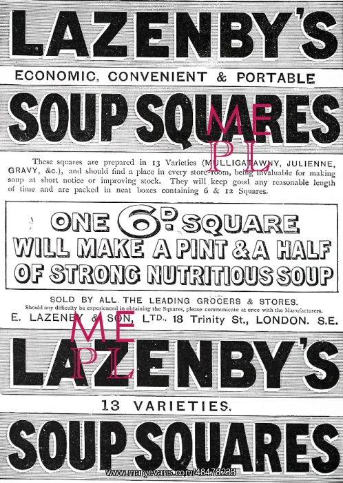 : An advertisement for Lazenby's dried soup squares : An advertisement for Lazenby's dried soup squares