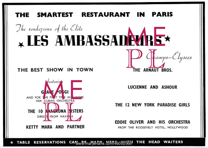 : Advert for Les Ambassadeurs, Paris, 1938 : Advert for Les Ambassadeurs, Paris, 1938
