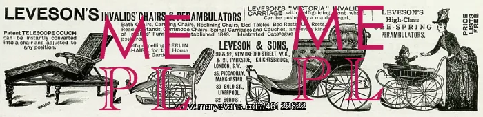 : Advert for Leveson's invalid chairs & perambulators 1889 : Advert for Leveson's invalid chairs & perambulators 1889